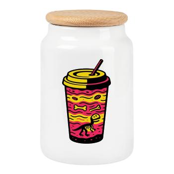 Matcha Dino Cup - Keksdose mit Holzdeckel - Weiß - Vorne