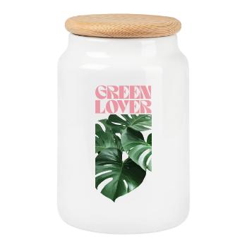 Tropical Monstera Green Lover Design - Boîte à biscuits avec couvercle en bois - blanc - Devant