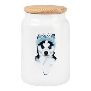 Eisprinzessin - Husky mit Krone  - Keksdose mit Holzdeckel - Weiß - Vorne