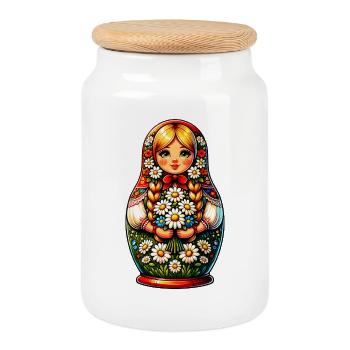  Matroschka auf russisch Matryoshka Doll Russian - Keksdose mit Holzdeckel - Weiß - Vorne