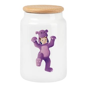 Garçon déguisé en hippopotame - Boîte à biscuits avec couvercle en bois - blanc - Devant