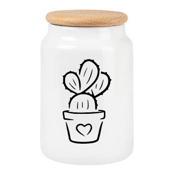 Cactus dans un pot avec cœur – motif végétal sucré - Boîte à biscuits avec couvercle en bois - blanc - Devant