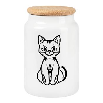 Cat Black Black Cat T-shirt Gift - Cookie Jar with Wooden Lid - white - Front
