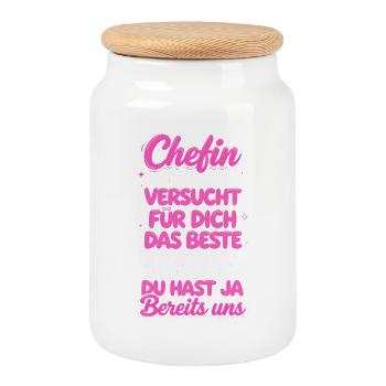 Chefin Wir Haben Versucht Finden - Cookie Jar with Wooden Lid - white - Front