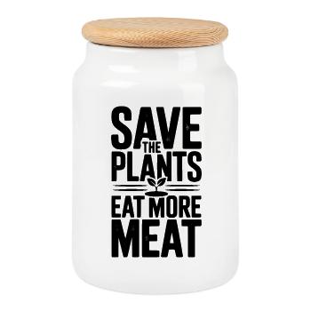Sauvez les plantes Mangez plus de viande - Boîte à biscuits avec couvercle en bois - blanc - Devant