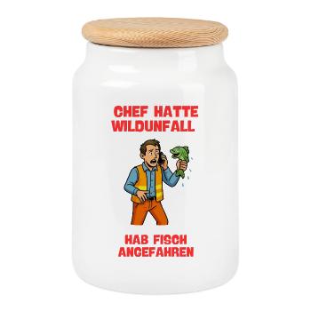 Chef Hatte Wildunfall Fisch Angefahren - Cookie Jar with Wooden Lid - white - Front