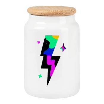 Neon Lightning Burst - Cookie Jar with Wooden Lid - white - Front
