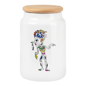 Couronne de masque tribal coloré - Boîte à biscuits avec couvercle en bois - blanc - Devant
