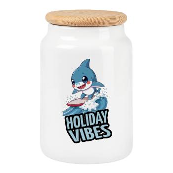 Requin surfeur - Holiday Vibes - Boîte à biscuits avec couvercle en bois - blanc - Devant