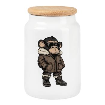 Affe Cool Winter - Keksdose mit Holzdeckel - Weiß - Vorne