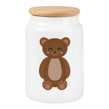 Peluche douillette ours brun - Boîte à biscuits avec couvercle en bois - blanc - Devant