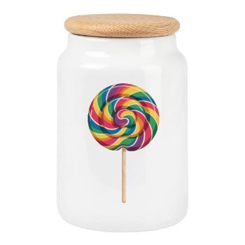 Bunter Regenbogen Lolli Spiral Look - Keksdose mit Holzdeckel - Weiß - Vorne