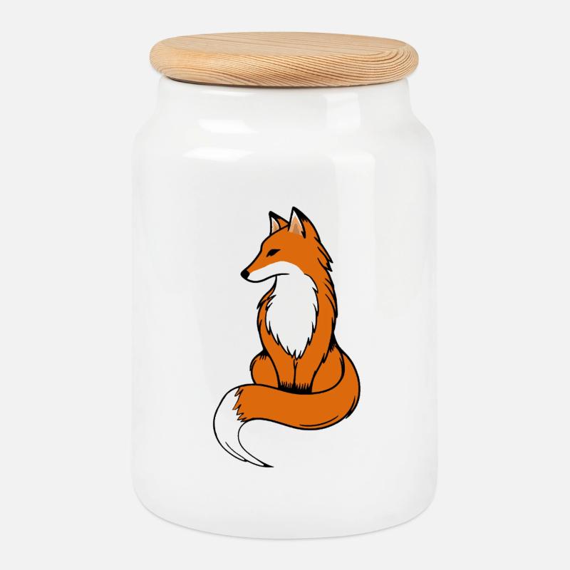 Fox - Cookie Jar with Wooden Lid - white