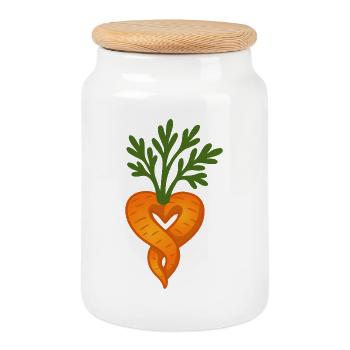 Deux carottes en forme de cœur – symbole proche de la nature - Boîte à biscuits avec couvercle en bois - blanc - Devant