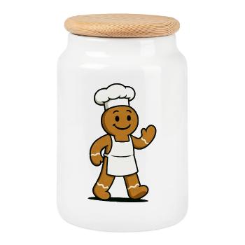 Cuisinier en pain d’épices - Boîte à biscuits avec couvercle en bois - blanc - Devant