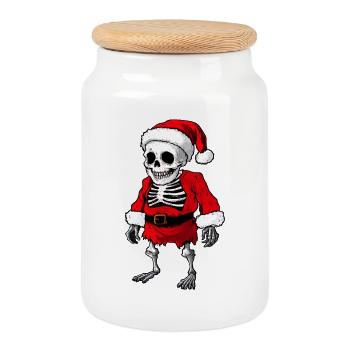 Skeletons Christmas / Santa Claus Skeleton - Cookie Jar with Wooden Lid - white - Front