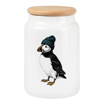 Winter Puffin - Keksdose mit Holzdeckel - Weiß - Vorne
