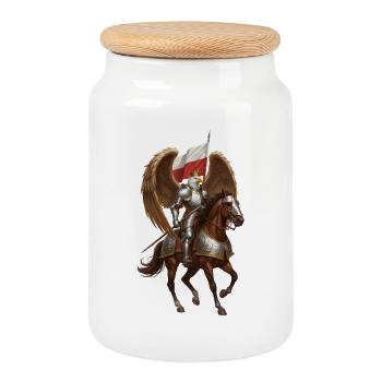 Polish Eagle Winged Hussar Rider - Cookie Jar with Wooden Lid - white - Front