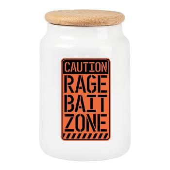 Avertissement Rage Appât Attention Zone Panneau Amusant Avertissement - Boîte à biscuits avec couvercle en bois - blanc - Devant