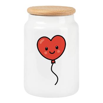 Red kawaii heart balloon - Cookie Jar with Wooden Lid - white - Front