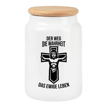 Jesus Weg Wahrheit Ewiges Leben - Keksdose mit Holzdeckel - Weiß - Vorne