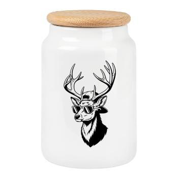 Hipster deer with sunglasses - Cookie Jar with Wooden Lid - white - Front