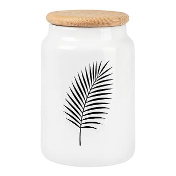 Palmenblatt Silhouette - Keksdose mit Holzdeckel - Weiß - Vorne