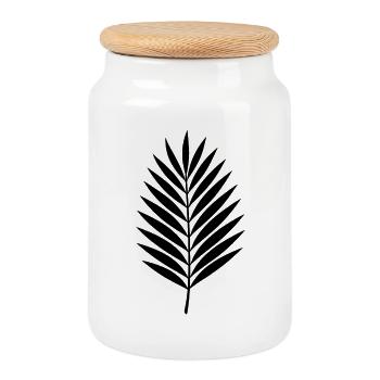 Palm Leaf Silhouette Tropical Minimal Style - Cookie Jar with Wooden Lid - white - Front