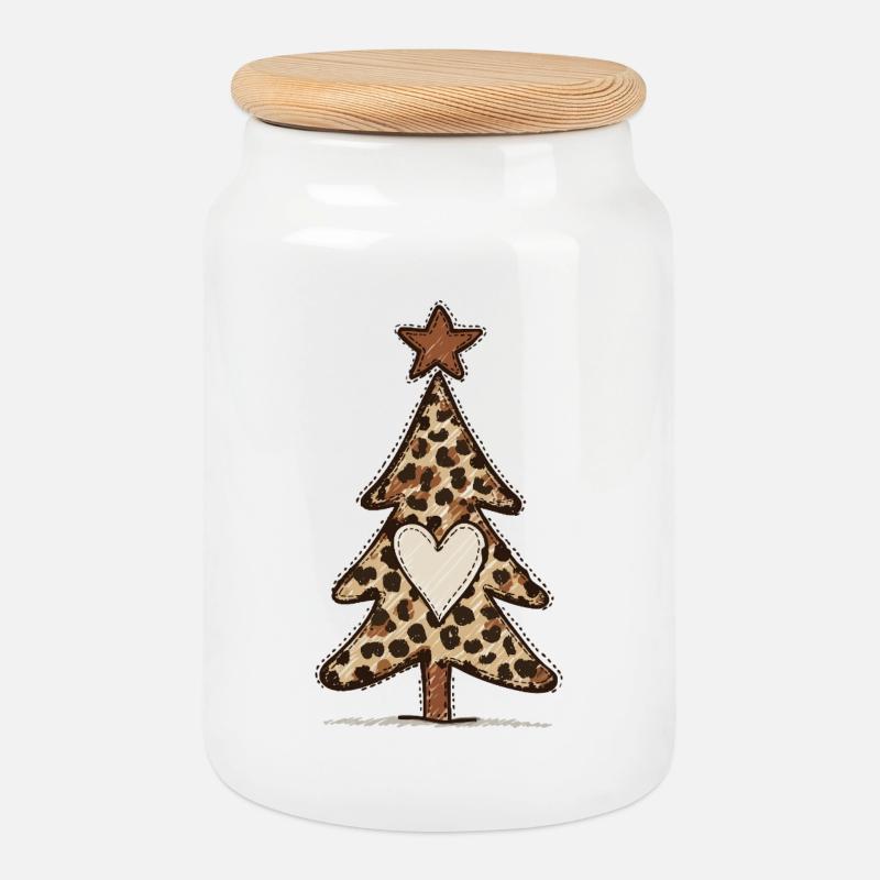 Leoprint Weihnachtsbaum - Leomuster - Keksdose mit Holzdeckel - Weiß