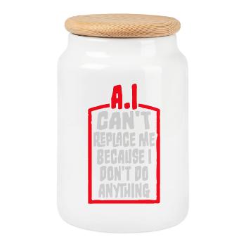 L’IA ne peut pas me remplacer Je ne fais rien Blague humoristique - Boîte à biscuits avec couvercle en bois - blanc - Devant
