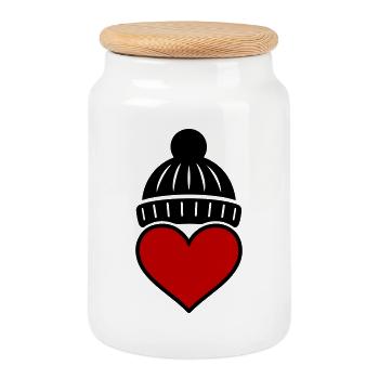 Herz Winter Mütze Liebe - Keksdose mit Holzdeckel - Weiß - Vorne