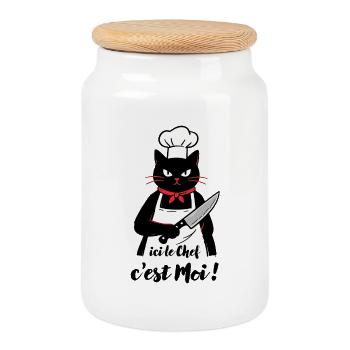 Black Cat Koch, hier bin ich, der Koch! - Keksdose mit Holzdeckel - Weiß - Vorne