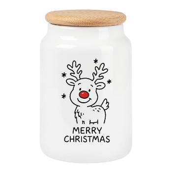 Rentier Rudolph Merry Christmas süß - Keksdose mit Holzdeckel - Weiß - Vorne