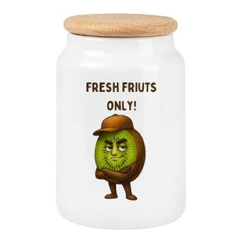 Kiwi with Hat: Fresh Fruits - Cookie Jar with Wooden Lid - white - Front