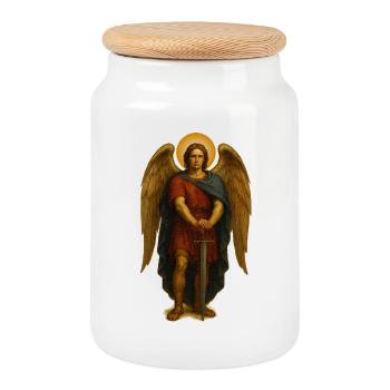 Guardian Angel Aura | Classical Baroque painting - Cookie Jar with Wooden Lid - white - Front