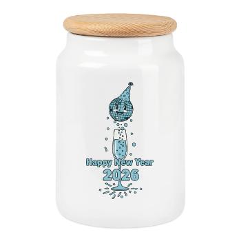Happy New Year 2026 Party Celebration Design - Cookie Jar with Wooden Lid - white - Front