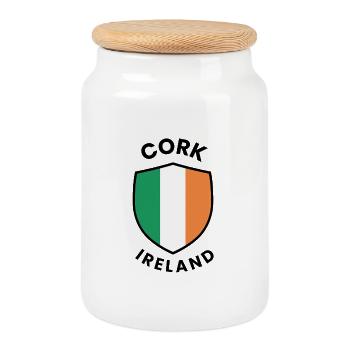 Cork Ireland Shield Tricolor - Cookie Jar with Wooden Lid - white - Front