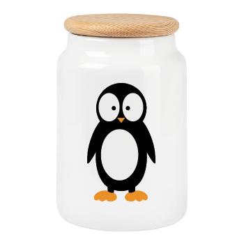 Funny Penguin with Big Eyes Minimalist - Cookie Jar with Wooden Lid - white - Front