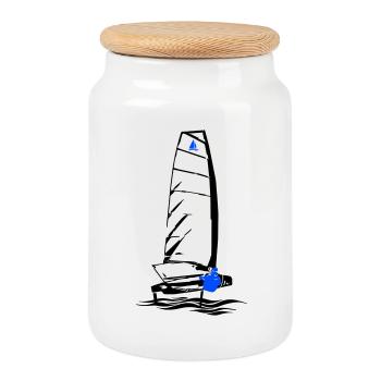Foiling Moth Sailboat Foil Sailing Dinghy Moth - Cookie Jar with Wooden Lid - white - Front