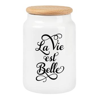 La vie est belle - Boîte à biscuits avec couvercle en bois - blanc - Devant
