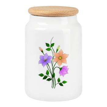 Flowers - Cookie Jar with Wooden Lid - white - Front