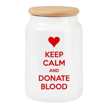 Keep Calm and Donate Blood - Cookie Jar with Wooden Lid - white - Front