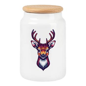 Deer Head Cool Cute - Cookie Jar with Wooden Lid - white - Front