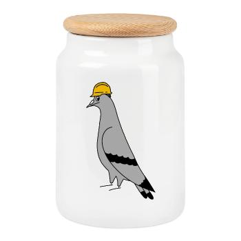 Pigeon Construction Helmet – Minimal Illustration - Keksdose mit Holzdeckel - Weiß - Vorne