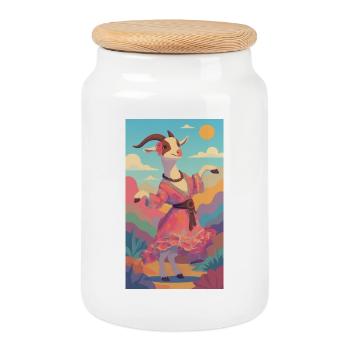 Bunte Lamas Tanz in Pastelllandschaft - Keksdose mit Holzdeckel - Weiß - Vorne
