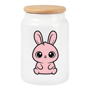 Kawaii Bunny Grands Yeux Roses Mignons - Boîte à biscuits avec couvercle en bois - blanc - Devant