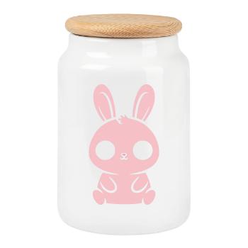 Kawaii Bunny Grands Yeux Roses Mignons - Boîte à biscuits avec couvercle en bois - blanc - Devant