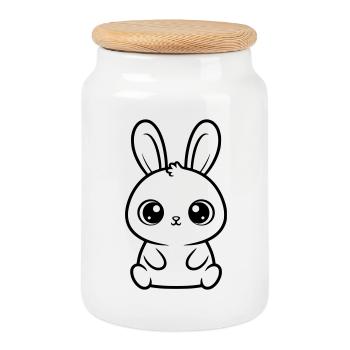 Kawaii Bunny Big Eyes Cute Vector - Cookie Jar with Wooden Lid - white - Front