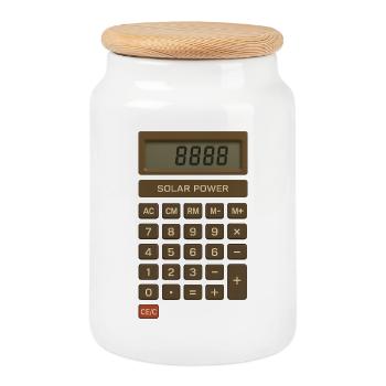 Calculateur d’énergie solaire rétro - Boîte à biscuits avec couvercle en bois - blanc - Devant