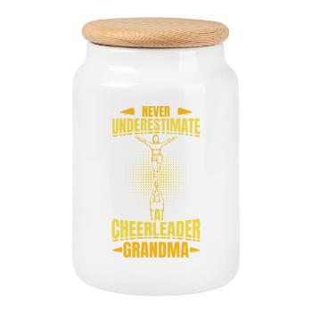Grand-mère pom-pom girl - Boîte à biscuits avec couvercle en bois - blanc - Devant